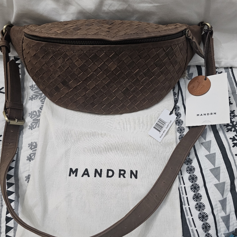 Mandrn Dark Brown Woven Leather Crossbody Bag! Nwts!